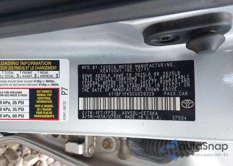 2012 Toyota Camry Se z USA, uszkodzony, nr VIN 4T1BF1FK0CU039329